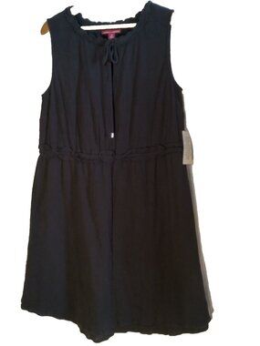 Jessica London Dress Size 18 Black Gauze Crinkled Sleeveless Ruffled Knee Length